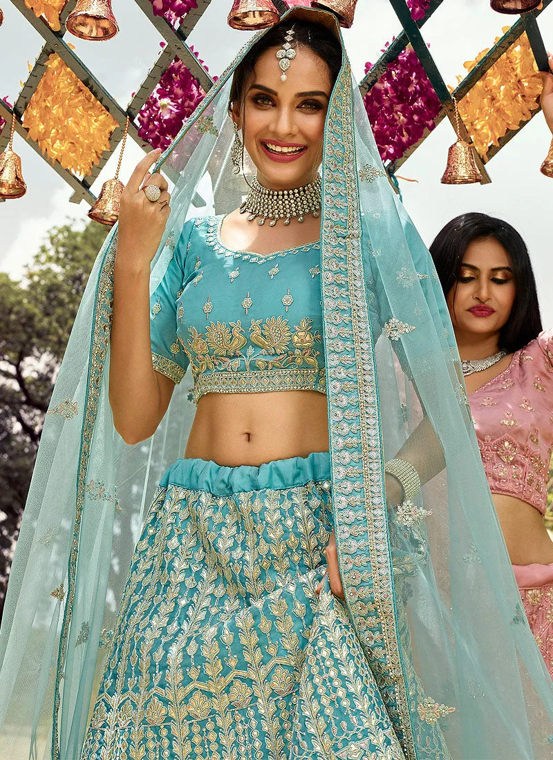 Aqua Blue Gotta Patti Embroidered Wedding Lehenga Choli