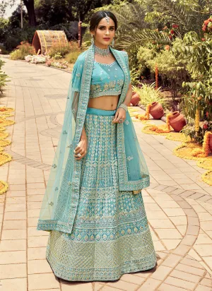 Aqua Blue Gotta Patti Embroidered Wedding Lehenga Choli