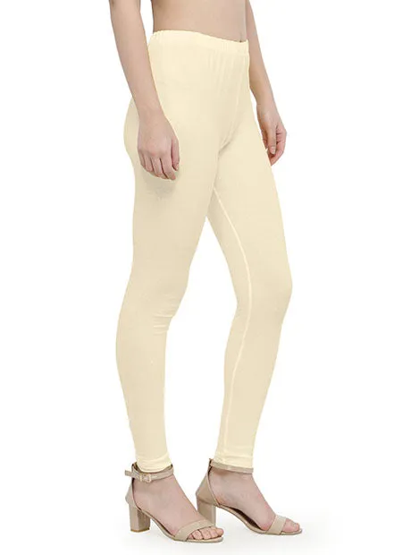 Beautiful Off White Colored Solid Cotton Leggings For Women