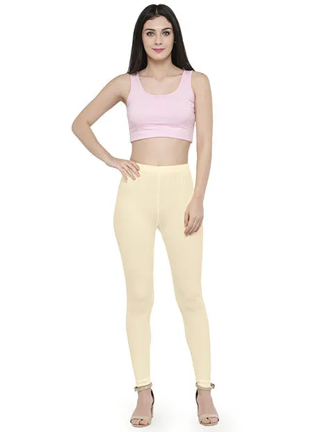 Beautiful Off White Colored Solid Cotton Leggings For Women