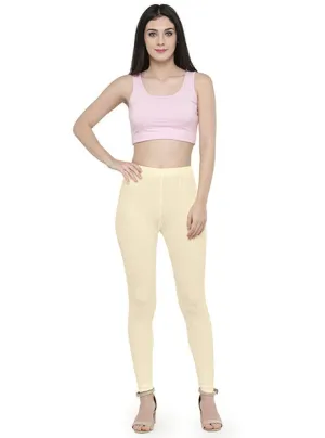 Beautiful Off White Colored Solid Cotton Leggings For Women