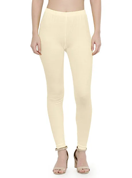 Beautiful Off White Colored Solid Cotton Leggings For Women