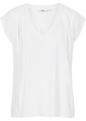 Blouse with short sleeves and v-neck Bpc Bonprix Collection, white