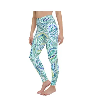 Blue and Green Paisley Yoga Pants