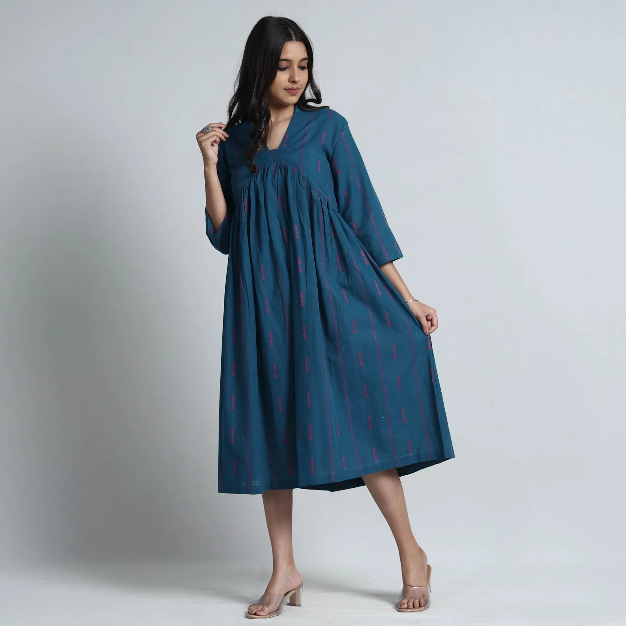 Blue - Exquisite Jacquard Cotton Dress