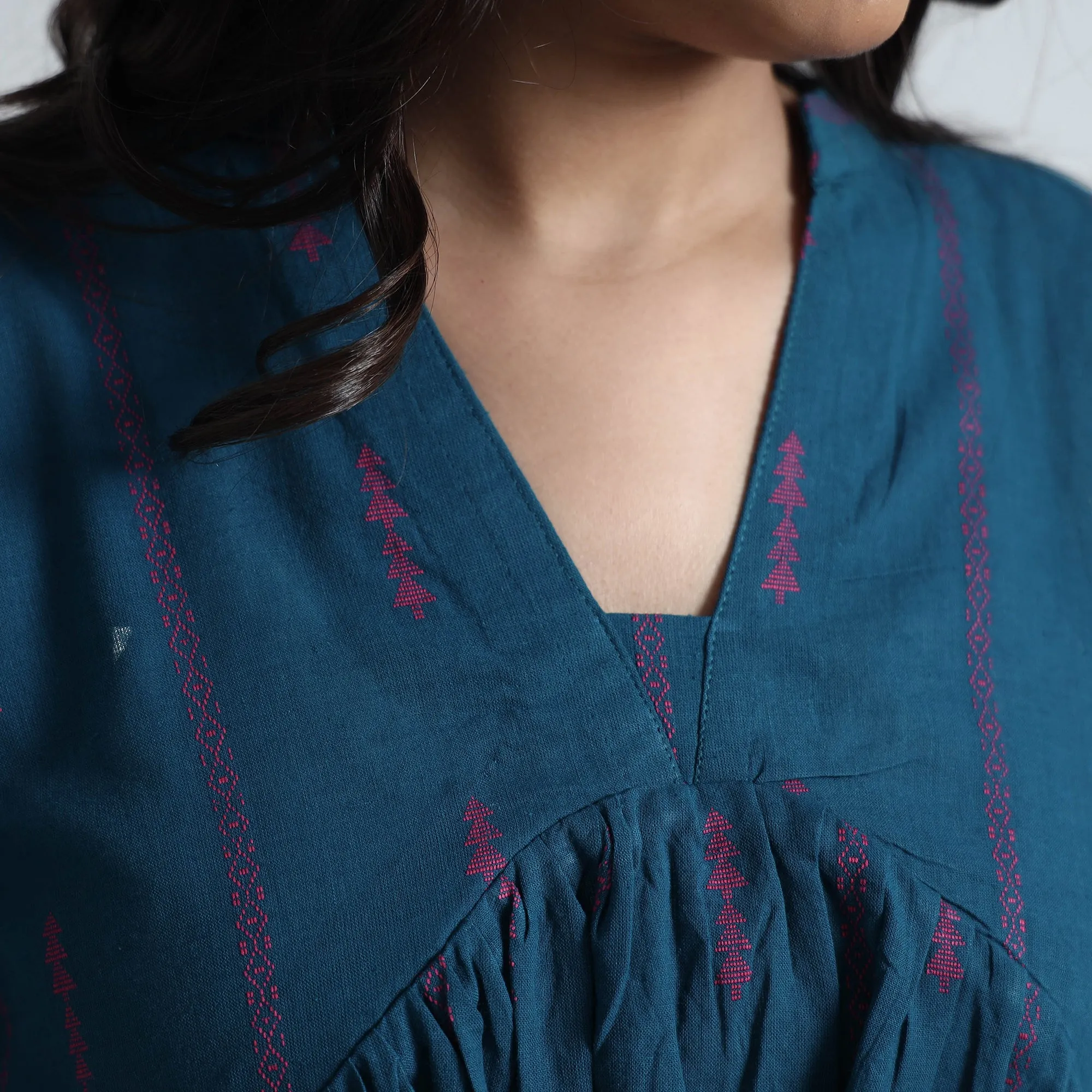 Blue - Exquisite Jacquard Cotton Dress