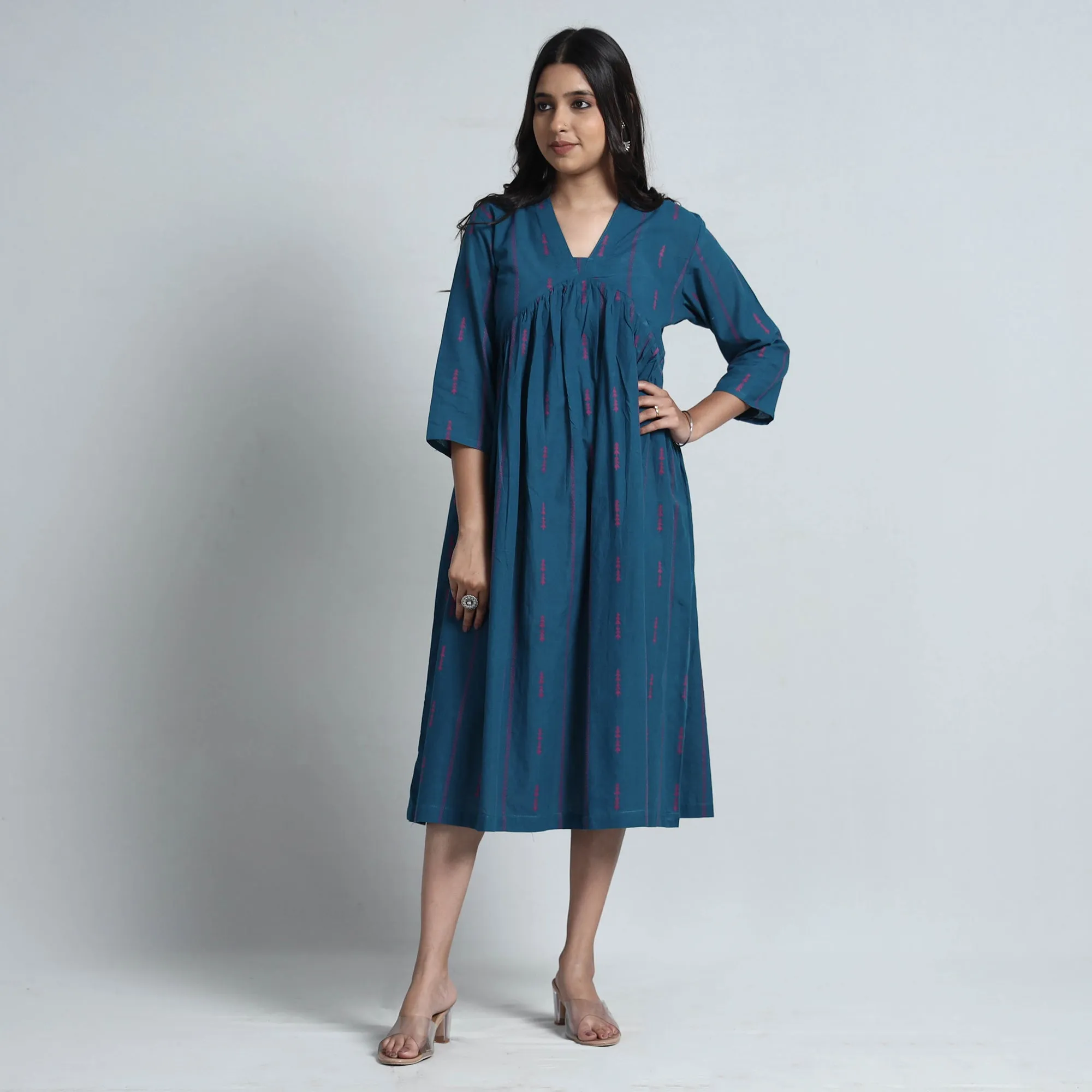 Blue - Exquisite Jacquard Cotton Dress