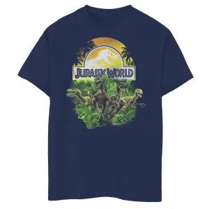 Boys 8-20 Years Old Jurassic World Raptor Group Shot Jurassic Park Logo Graphic T-Shirt