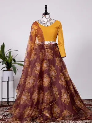 Captivating Maroon Floral Lehenga Choli Set - Organza & Beglory Fabric