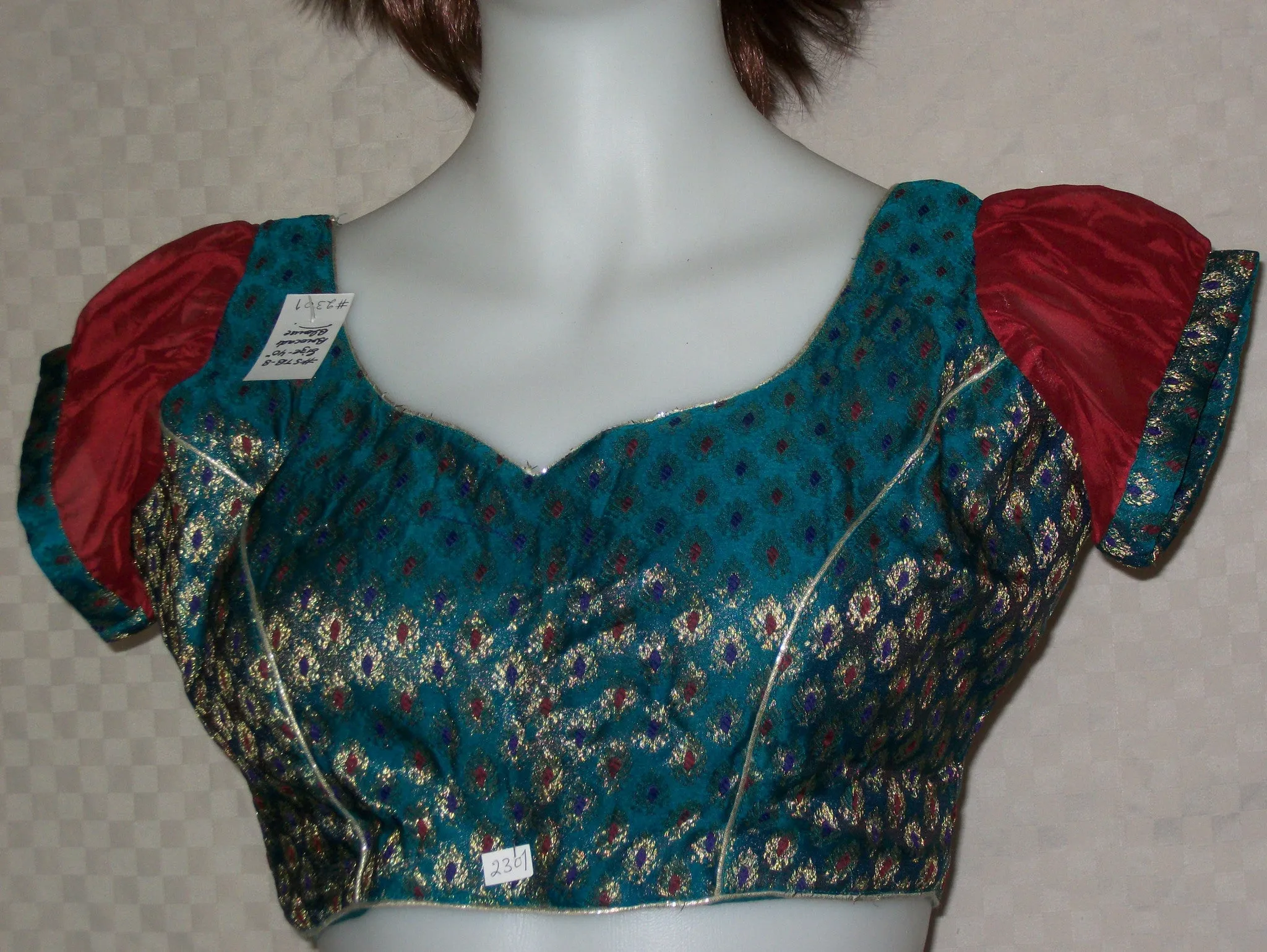 Choli 2301 Green Brocade Saree Blouse Medium Size Shieno Sarees