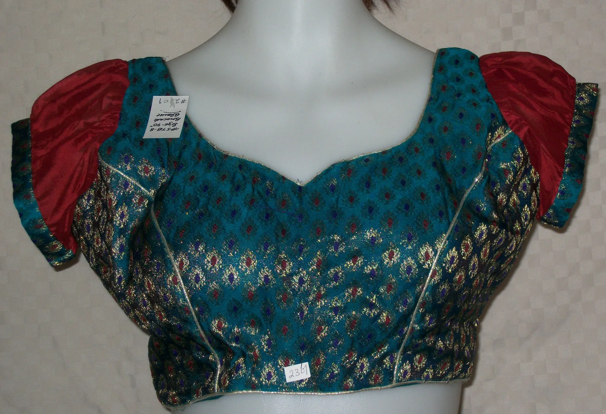 Choli 2301 Green Brocade Saree Blouse Medium Size Shieno Sarees