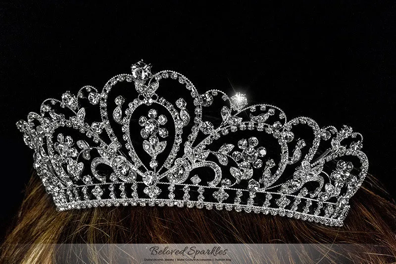 Corina Victorian Floral Silver Tiara | Swarovski Crystal