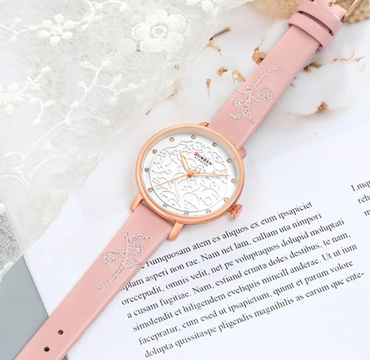 CURREN Original Brand Leather Straps Wrist Watch For Women With Brand (Box & Bag)-9046