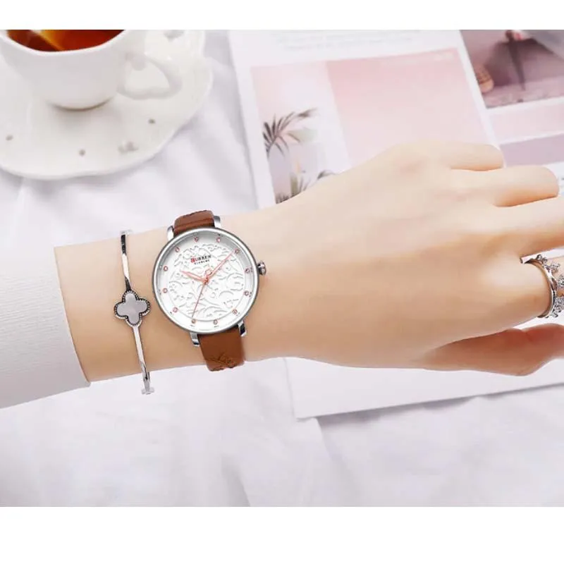 CURREN Original Brand Leather Straps Wrist Watch For Women With Brand (Box & Bag)-9046