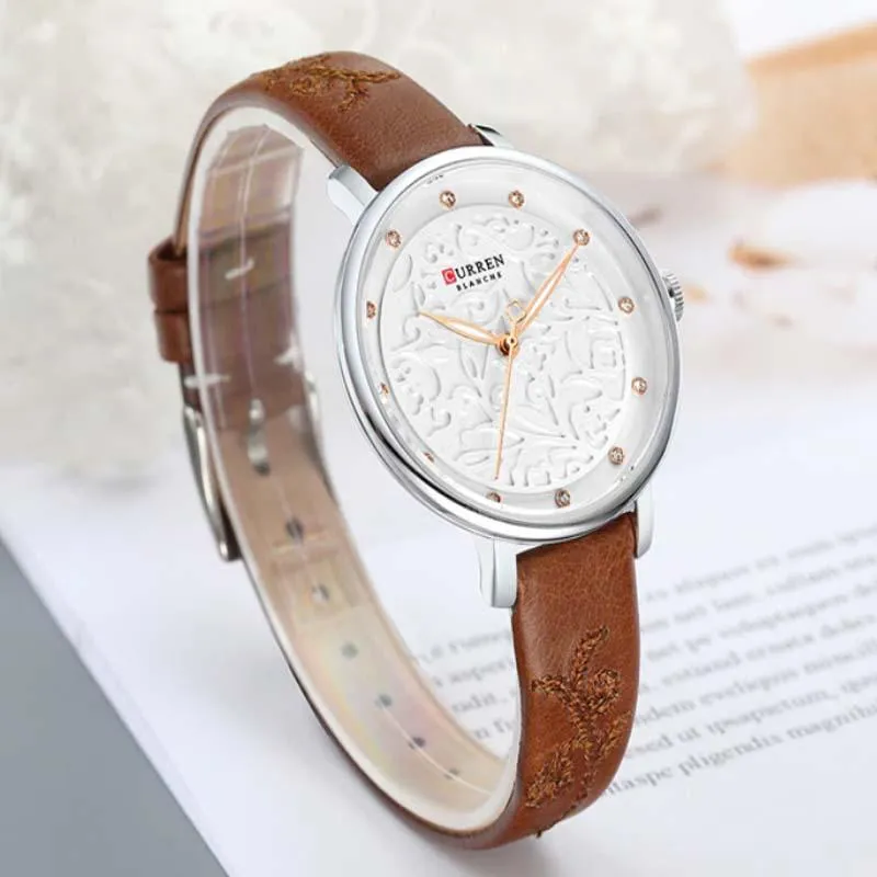 CURREN Original Brand Leather Straps Wrist Watch For Women With Brand (Box & Bag)-9046