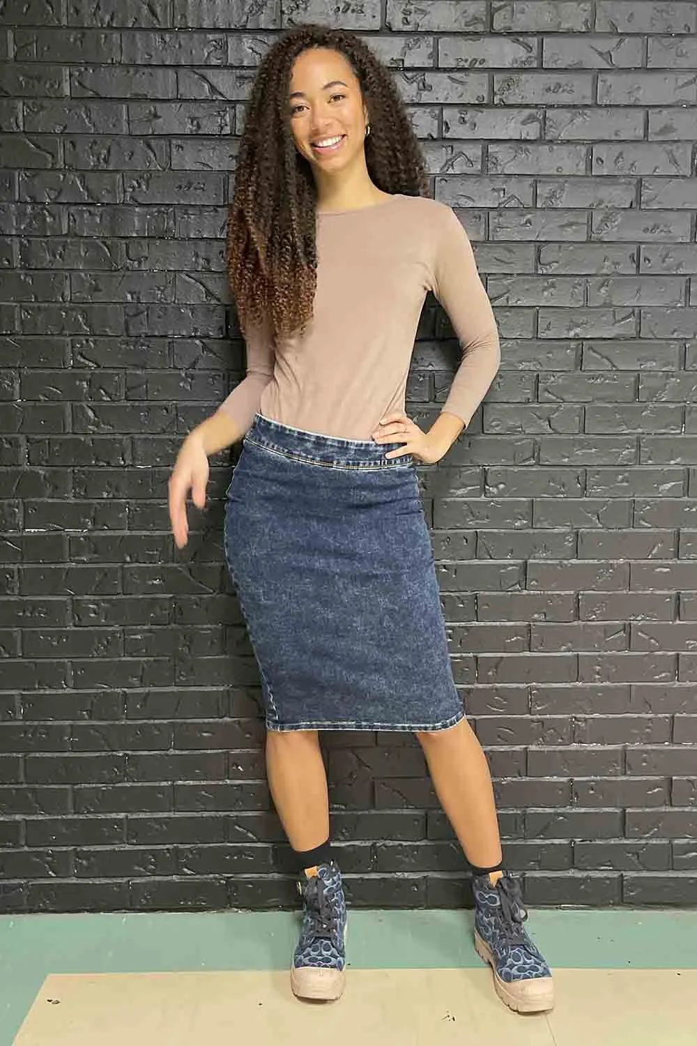 Denim Blue Modest Jean Pencil Skirt for Women 'Venice'