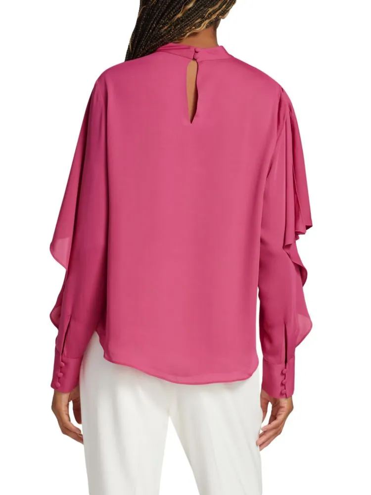 Elie Tahari Mina Ruffle Keyhole Blouse in Ella Pink