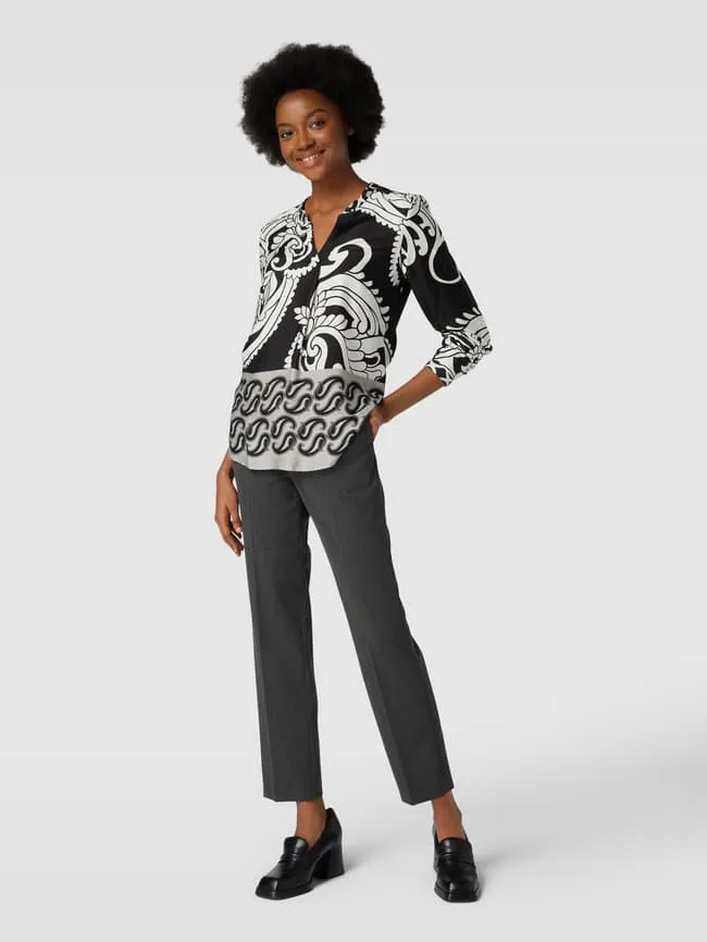 Emily Van den Bergh Paisley Shirt Blouse with Tunic Collar, Black