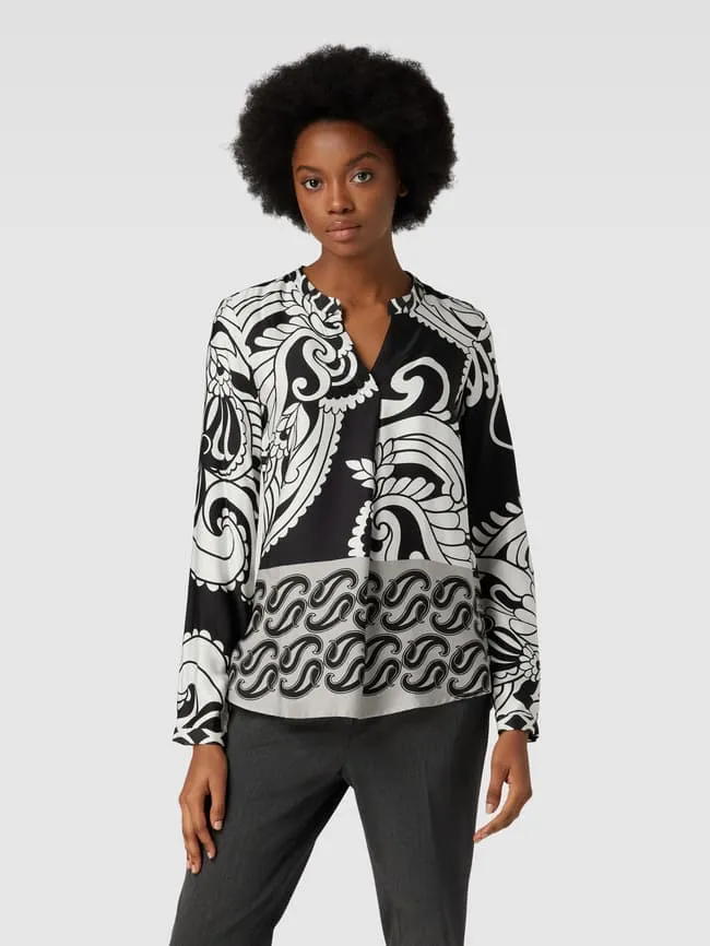 Emily Van den Bergh Paisley Shirt Blouse with Tunic Collar, Black