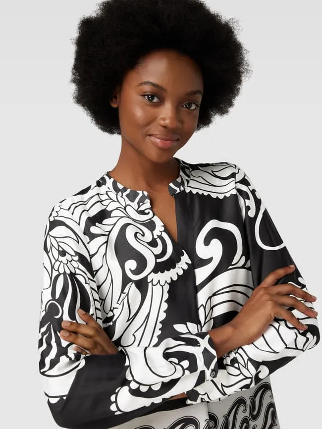 Emily Van den Bergh Paisley Shirt Blouse with Tunic Collar, Black