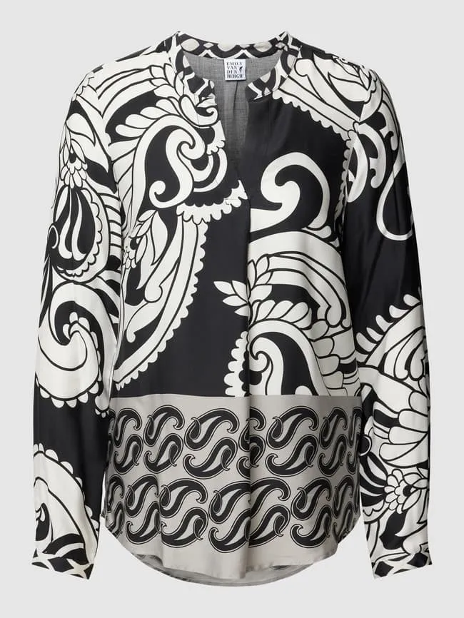 Emily Van den Bergh Paisley Shirt Blouse with Tunic Collar, Black