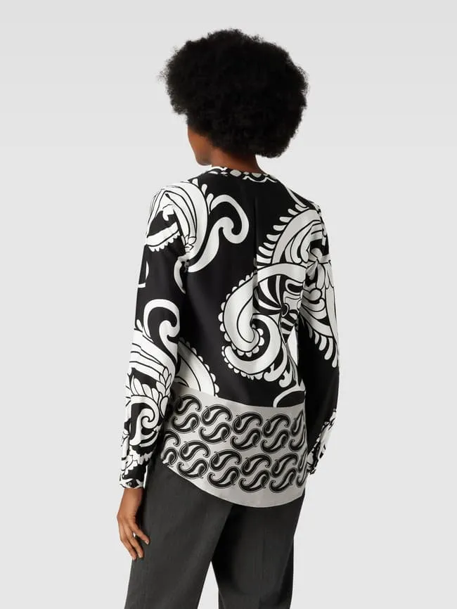 Emily Van den Bergh Paisley Shirt Blouse with Tunic Collar, Black