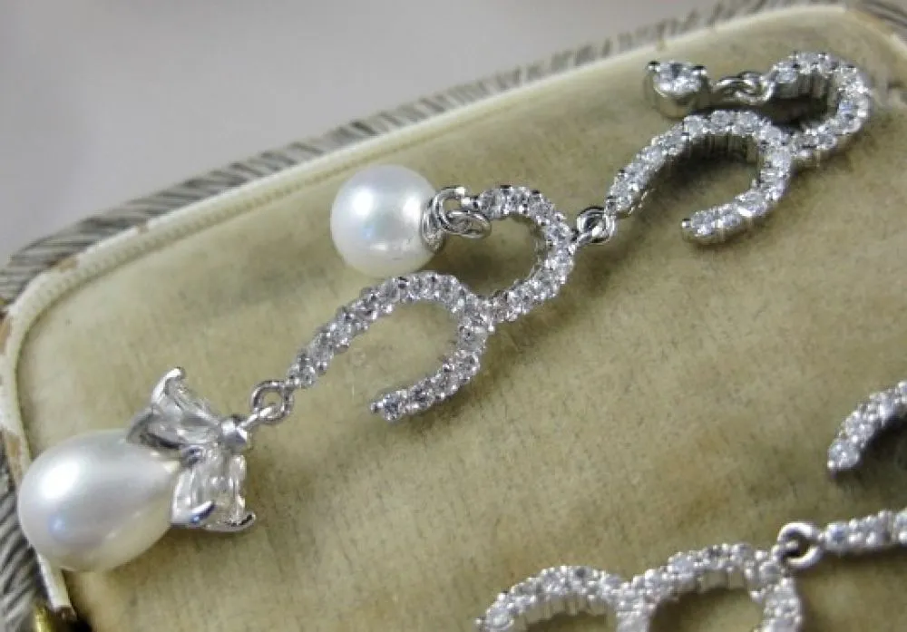 Exquisite Long Silver Paste & Pearl Earrings