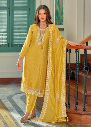 Exquisite Yellow Premium Silk Festive Wear Salwar Suit