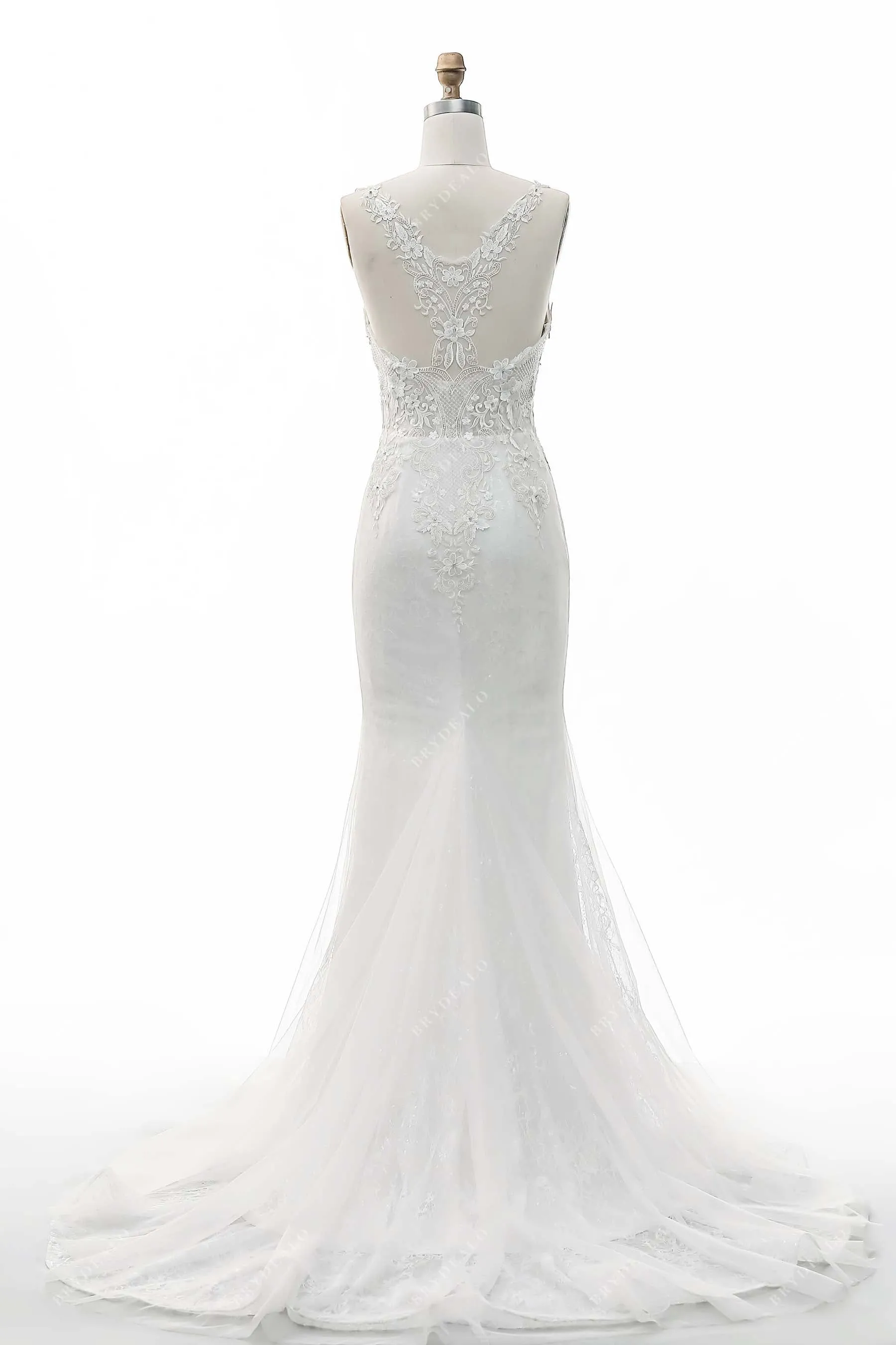 Fashion Shimmering Lace Scoop Neck Mermaid Wedding Dress