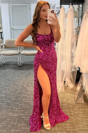 Fuchsia Sequins Mermaid Long Formal Dress EWQ005