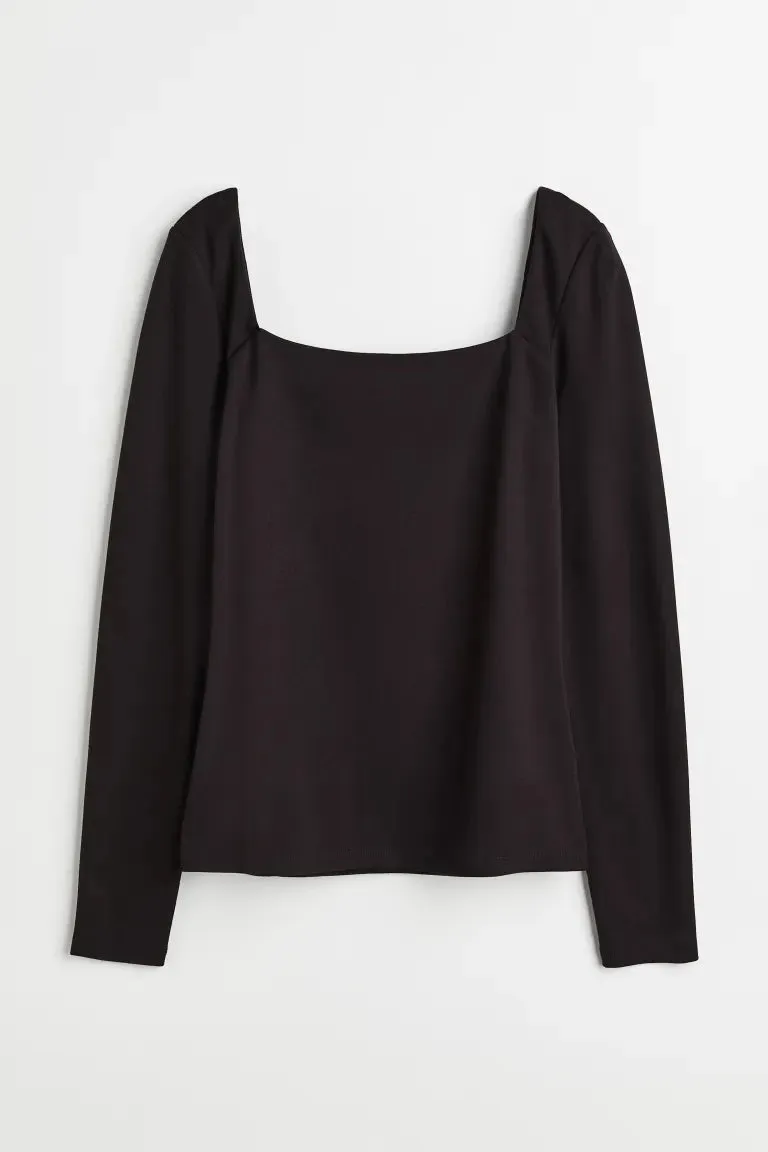 H&M Diamond Neck Top, Black