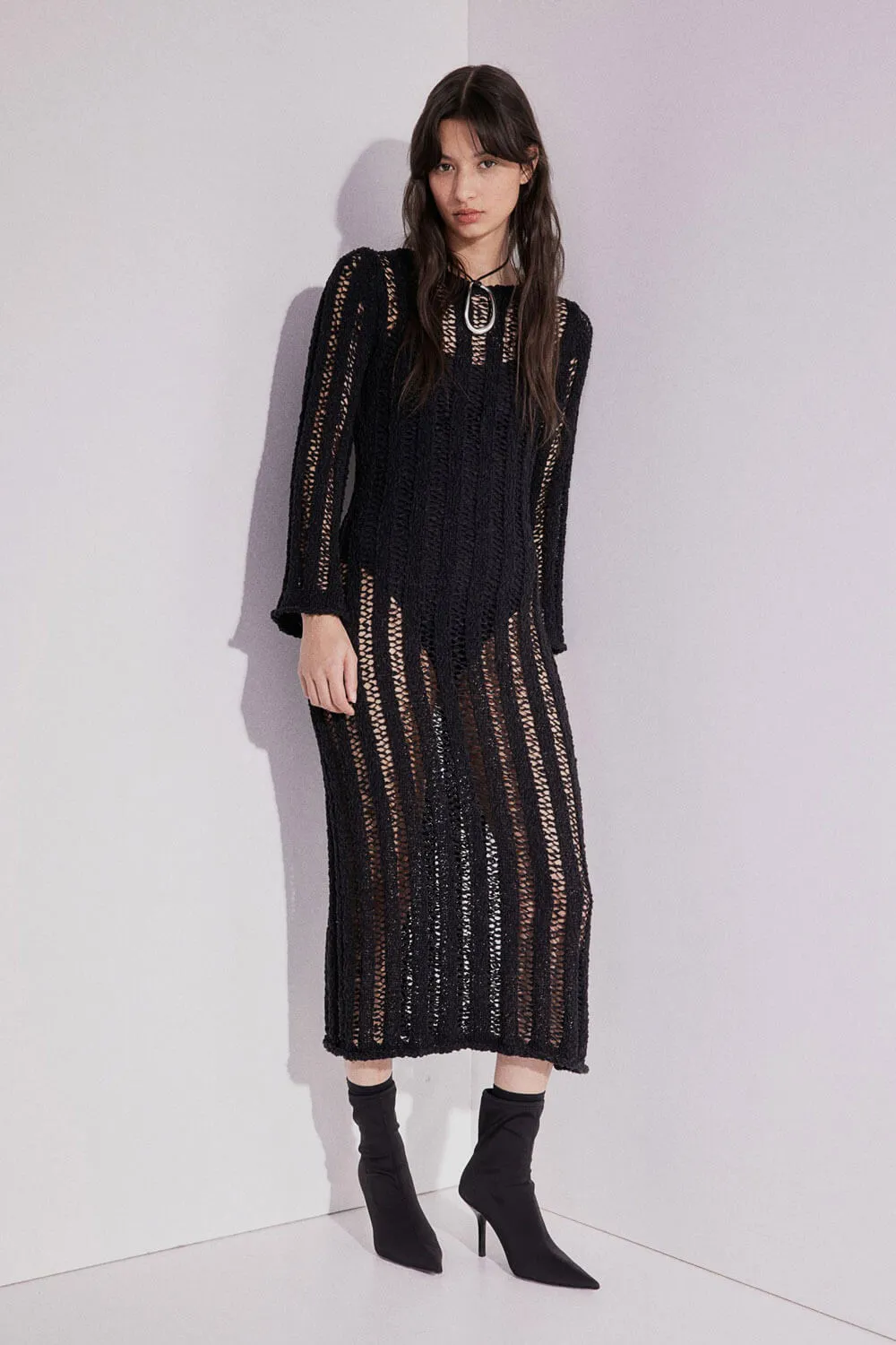 H&M Ladder-stitch-look Knit dress, black