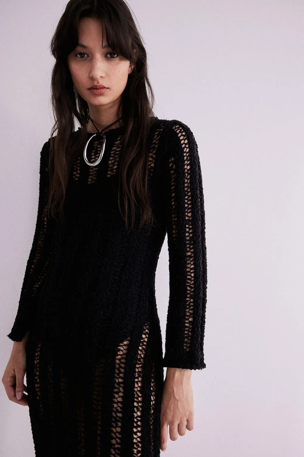 H&M Ladder-stitch-look Knit dress, black