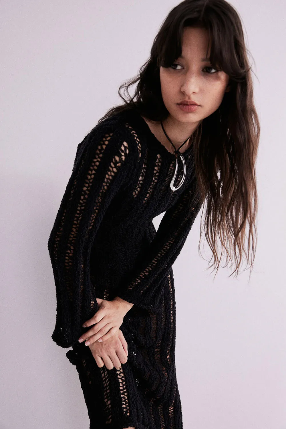 H&M Ladder-stitch-look Knit dress, black