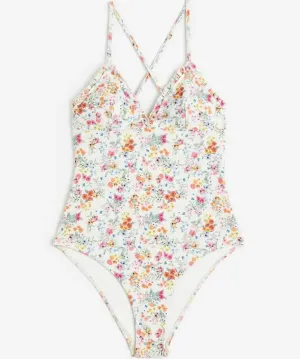 H&M Padded-cup swimsuit, white/floral