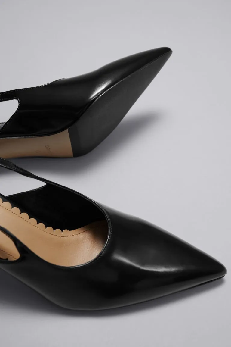 H&M Pointed Leather Ankle Shoes, Black