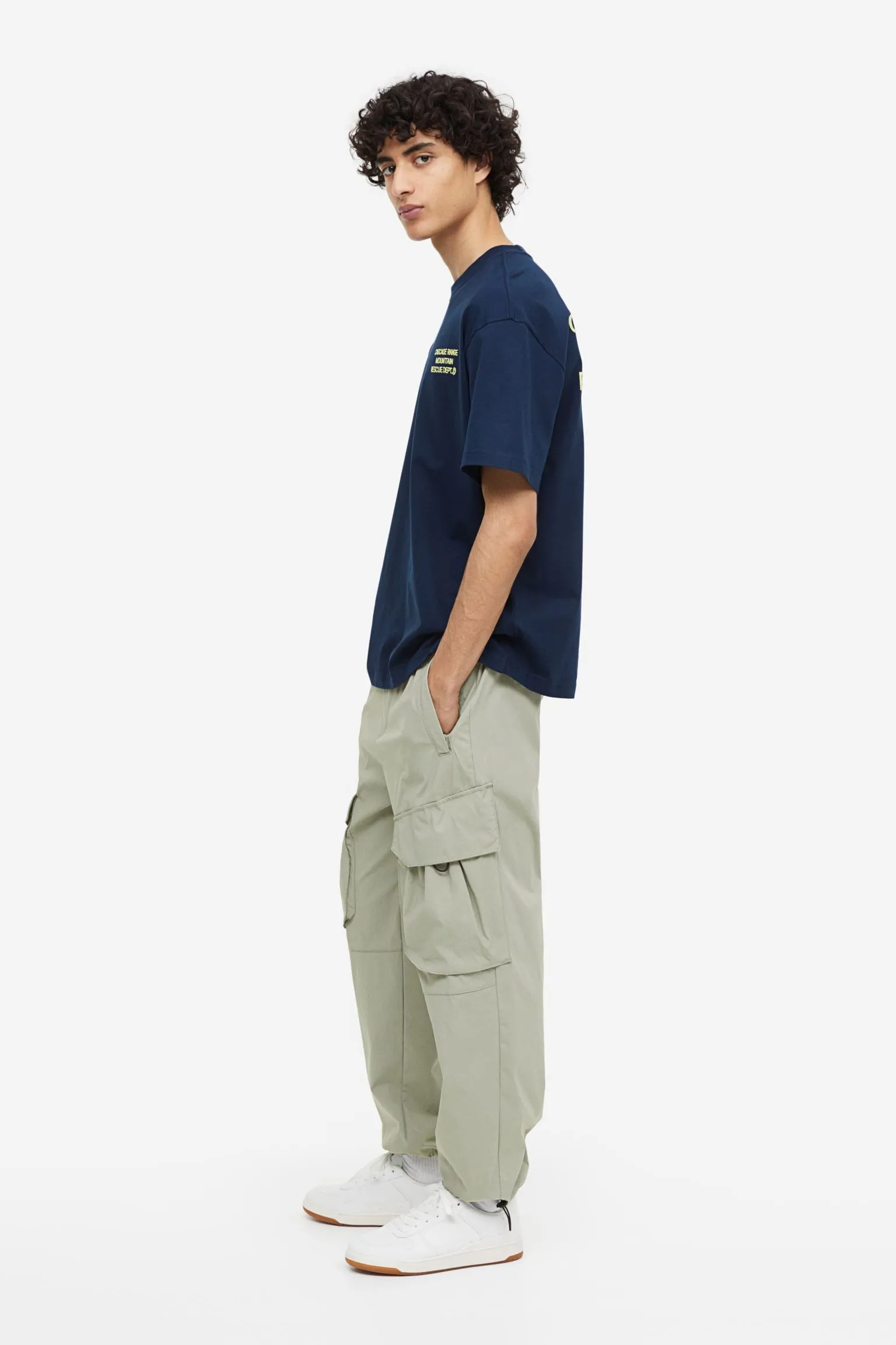 H&M Relaxed Fit Nylon Cargo Pants, light green