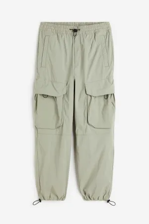 H&M Relaxed Fit Nylon Cargo Pants, light green