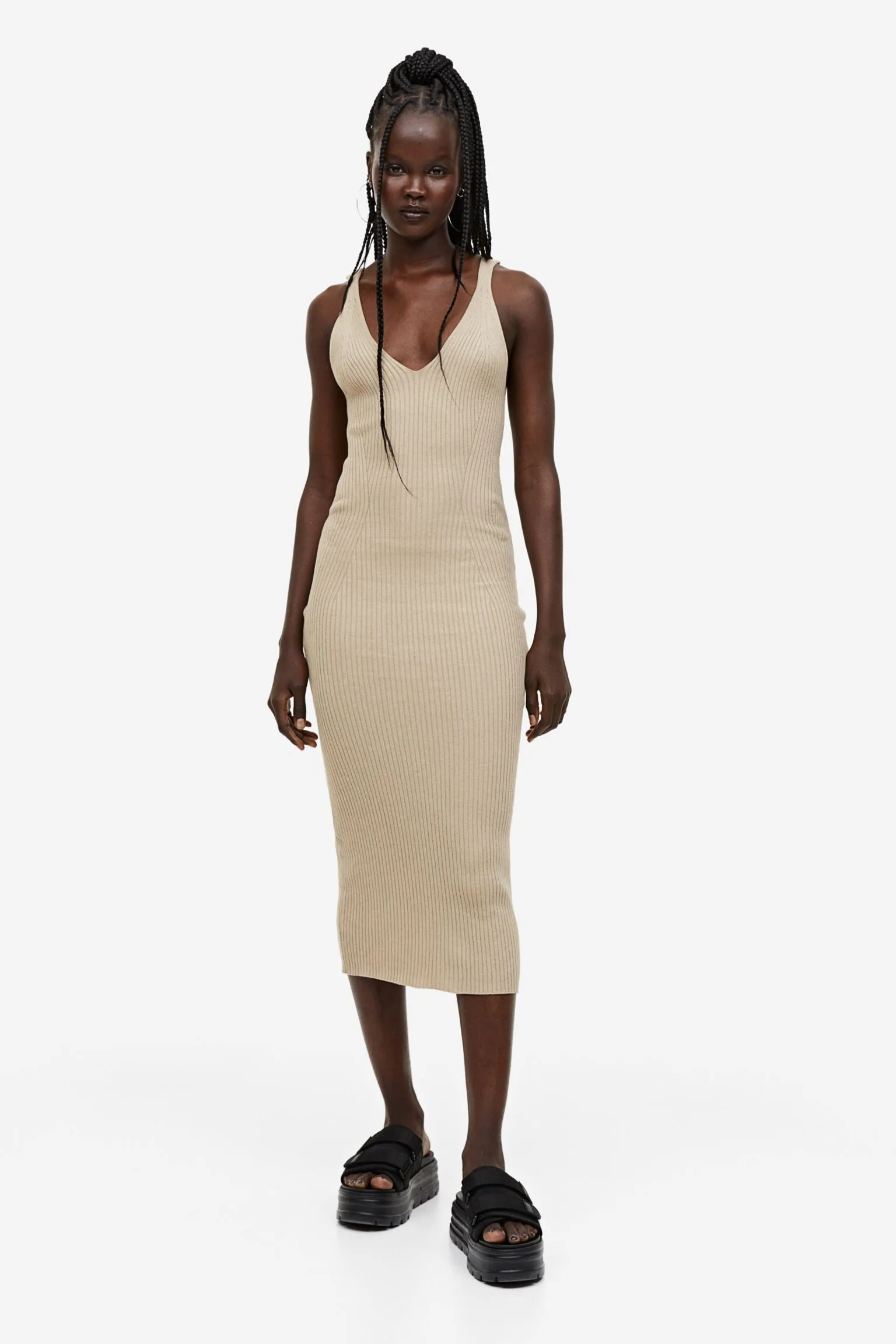 H&M Rib-knit Bodycon dress, beige