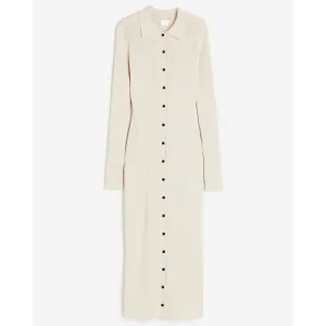 H&M Rib-knit Button-front dress, cream