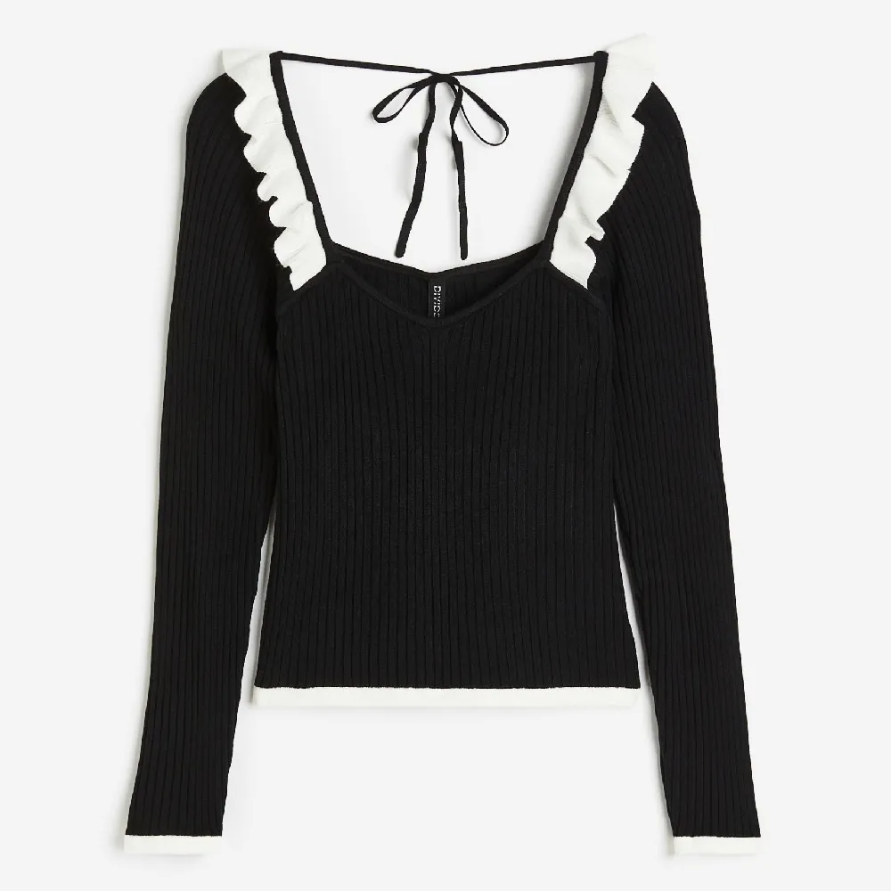 H&M Ruffle-trimmed Rib-knit top, black