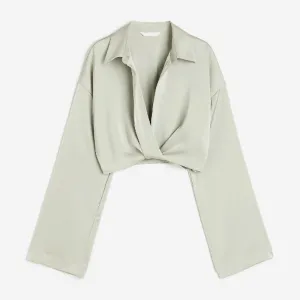 H&M Satin Crop Blouse, light green