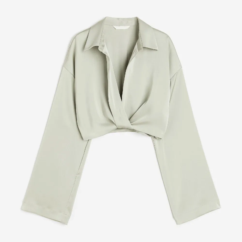 H&M Satin Crop Blouse, light green