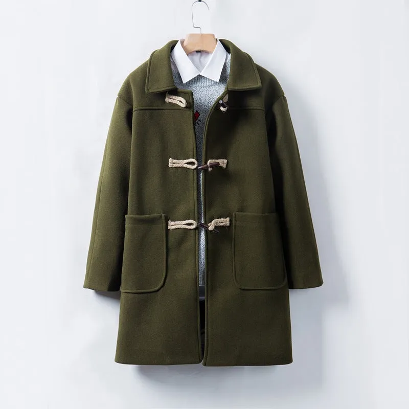 Horn Button Mid-length Men's Woolen Coat