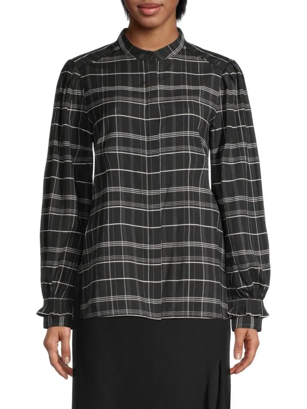 Kobi Halperin Rosemary Plaid Blouse, Black