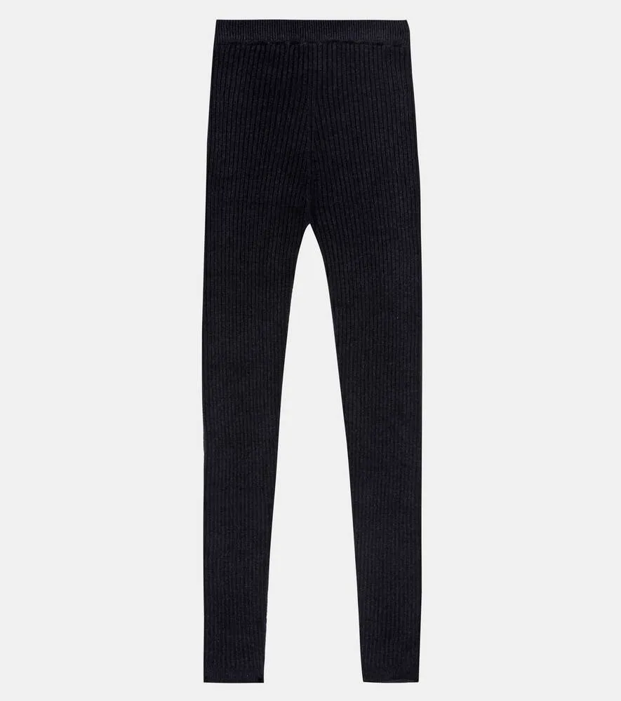 Loro Piana Comfortable Ribbed Cashmere Leggings, Blue