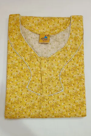 Lovely Yellow Color Full Design Cotton Nighty For Women