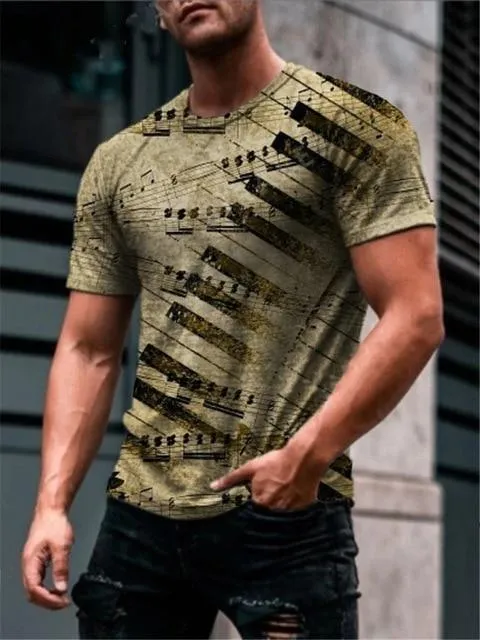 Men Printed Front Design Crew Neck Vintage Short Sleeve T Shirts