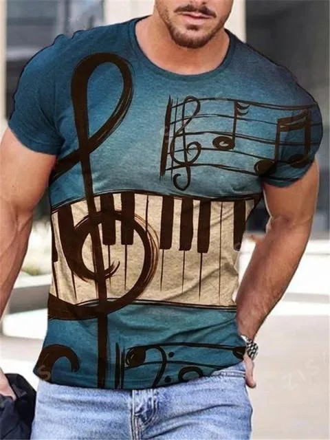 Men Printed Front Design Crew Neck Vintage Short Sleeve T Shirts