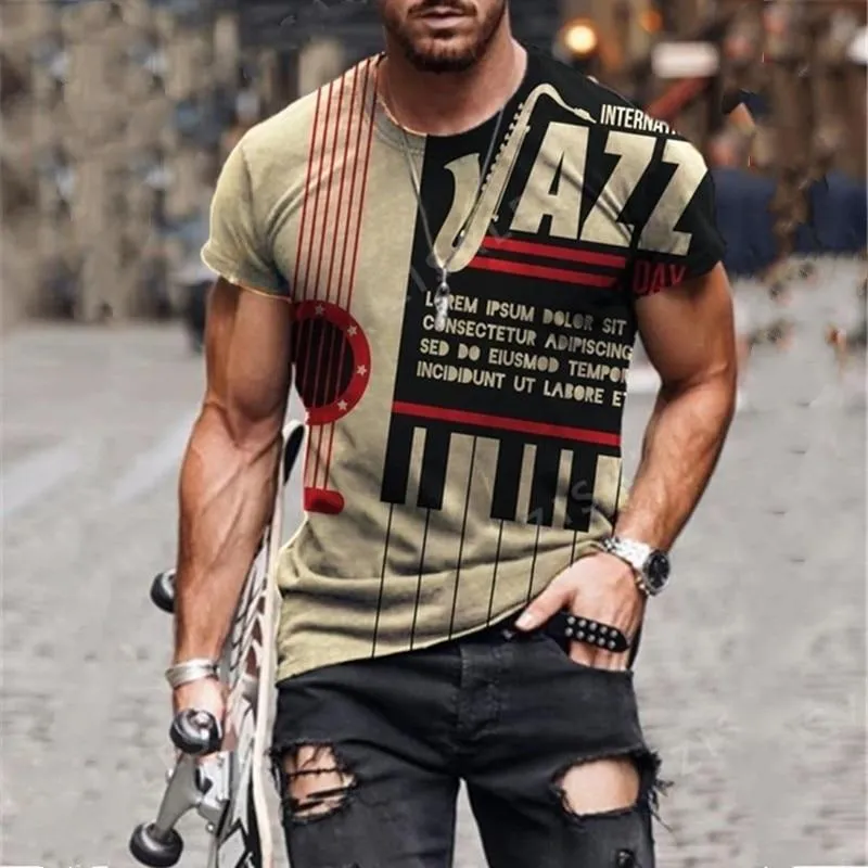 Men Printed Front Design Crew Neck Vintage Short Sleeve T Shirts